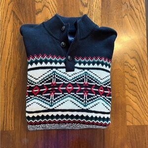 Chaps Navy Fair Isle Zip-Up Shawl Collar Sweater with Red Accents